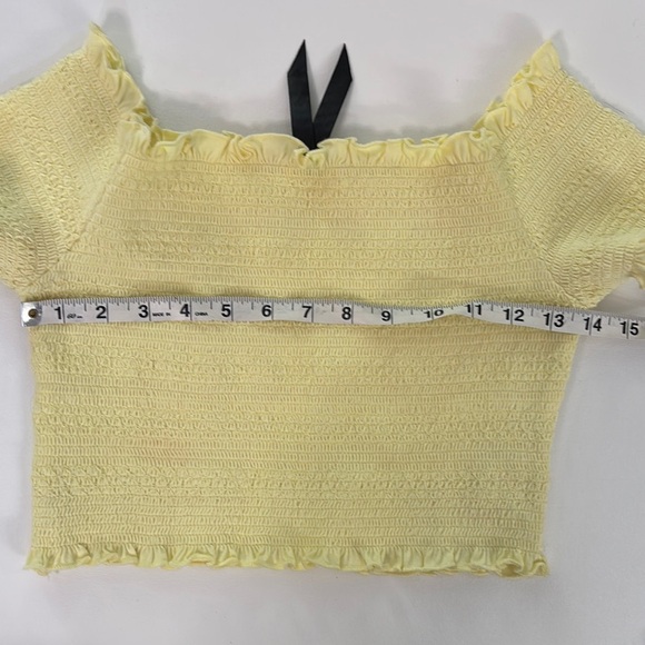 Butter Yellow Crop Top Off-Shoulder Smocked Women's - Picture 5 of 6